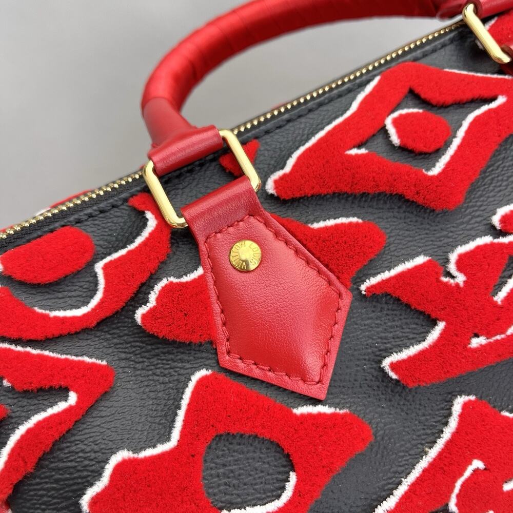 Louis Vuitton Speedy Bandouliere 25 Urs Fischer Black And Red Velvet And Leather - Picture 3 of 14